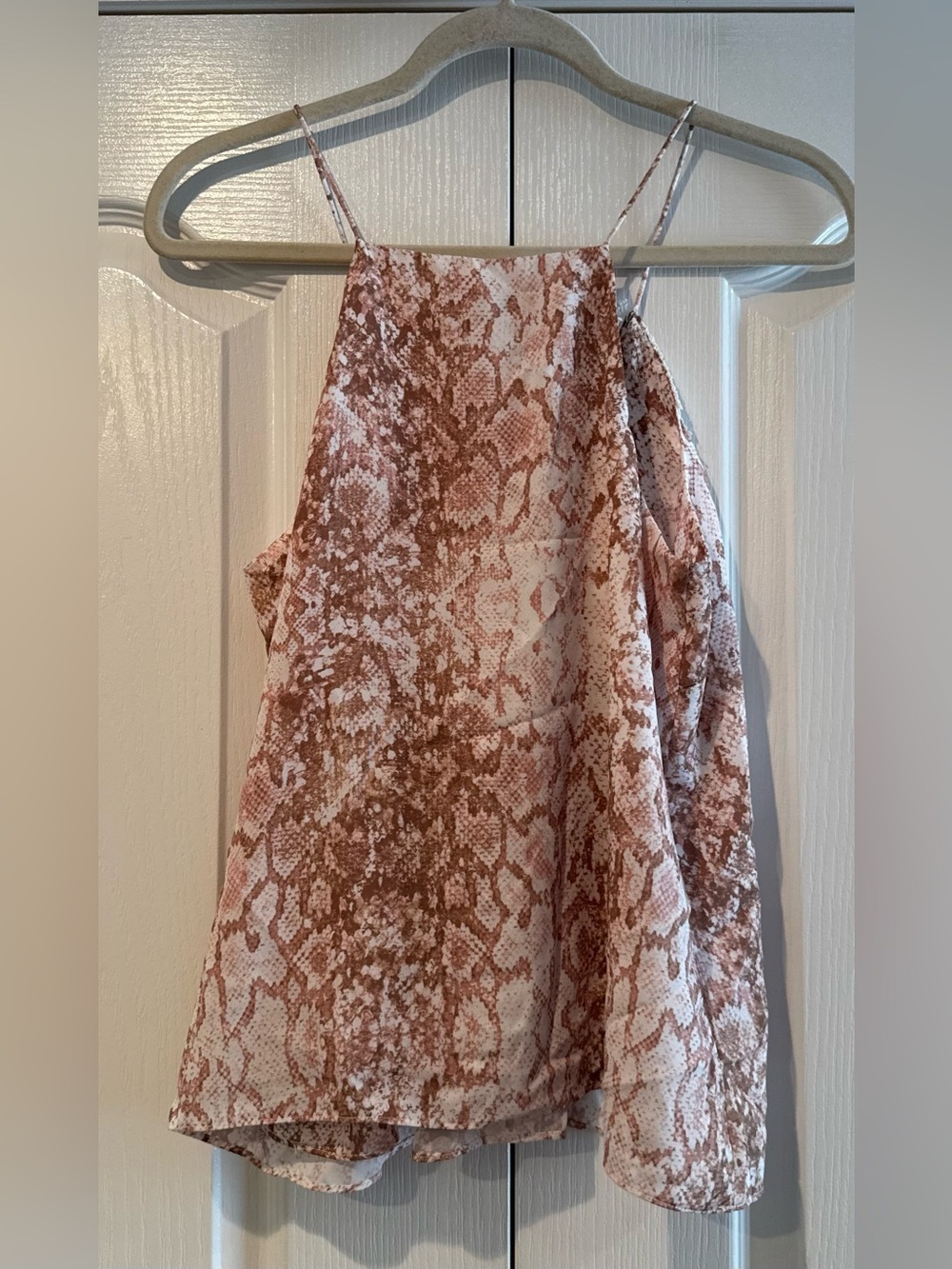 Wayf Brown and Pink Snake-Print Lace-Trim Spaghetti Strap Blouse - Size M - Picture 4 of 4